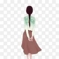 手绘少女背影