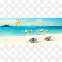 沙滩太阳雨伞背景图