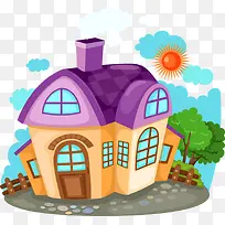卡通紫色房子背景