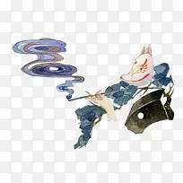 手绘卡通狐狸烟锅