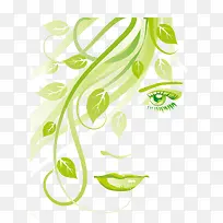 绿色手绘树叶眼睛装饰