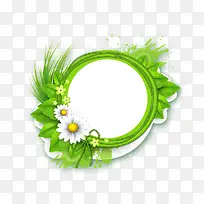 绿色植物小花圆形标签
