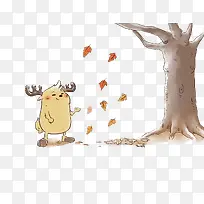鹿小漫手绘壁纸落叶