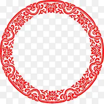 红色圆形春节花纹装饰