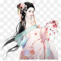 红色花朵黑发女子