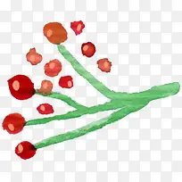 手绘红色花朵绿枝