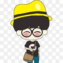 黄色帽子眼镜卡通小男孩
