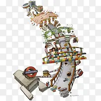 欧美风创意卡通公路插画