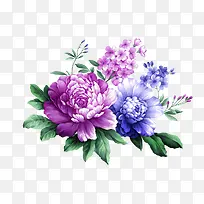 彩色中式唯美手绘花朵植物
