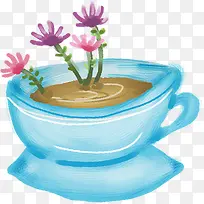 蓝色创意咖啡杯植物小花