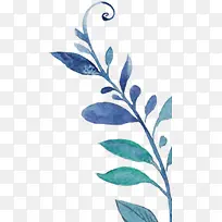 手绘春季蓝色水彩树叶装饰
