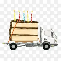 手绘生日蛋糕和货车