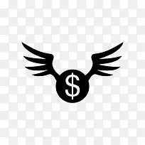 长翅膀的美元硬币图标