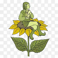 卡通向日葵上的女人