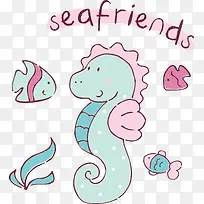卡通海洋海马矢量手绘可爱