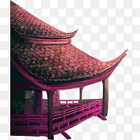 紫色中国风楼宇装饰图案