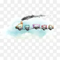 卡通手绘飞行儿童火车