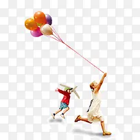 卡通小女孩放飞气球飞机