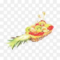 手绘菠萝水果沙拉
