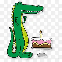 可爱卡通绿色鳄鱼过生日
