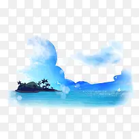 蓝天海水小岛卡通背景