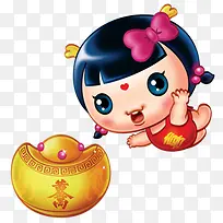 免抠中国福娃招财童子 金元宝