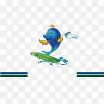 蓝色海豚导游旗元素素材图