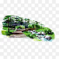 绿色森林手绘