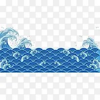 手绘蓝色波浪设计