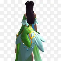 绿衣美女背影手绘古风