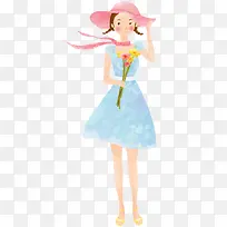 矢量母亲节卡通拿花女孩插画1