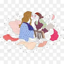 温馨母爱母女人物手绘