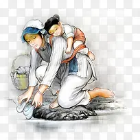 母爱擦地工作女孩