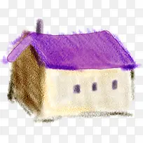 紫色屋顶手绘房屋