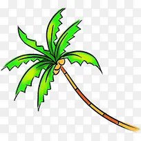 手绘卡通绿色椰树椰果植物