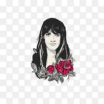 手绘女人花朵头像
