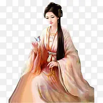 古典美女引蝴蝶图片