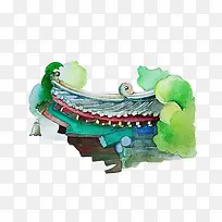古代建筑屋檐一角色彩
