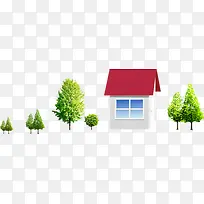 房子卡通树木建筑