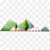 手绘绿色卡通大山小树