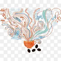 矢量手绘咖啡花纹