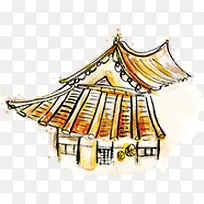 手绘黄色复古建筑