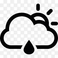 云与太阳和雨滴图标