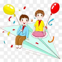 少年 纸飞机 卡通  插画 素材