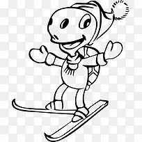 卡通手绘线条动物滑雪