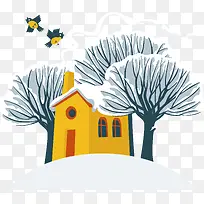 小屋 下雪 卡通 雪中小屋 房子