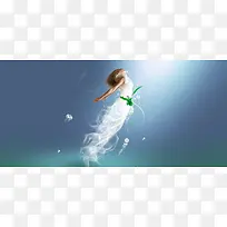天空幻想小清新绿色背景