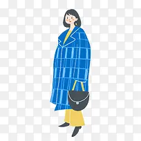 手绘大衣气质美女元素