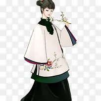 彩绘立绘古装玩花朵女子