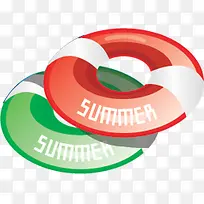 红白绿带summer泳圈